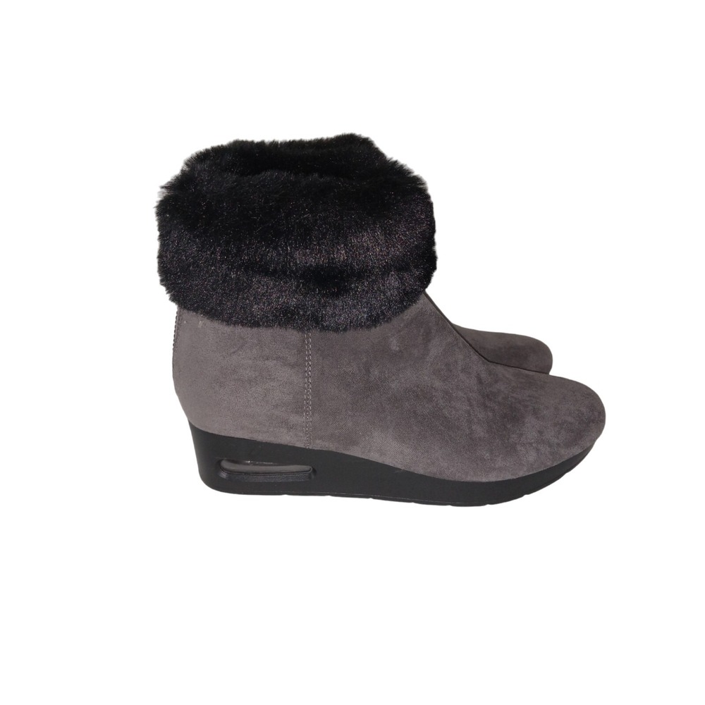 DKNY Womens Bootie 10M Abri Dark Grey Fur Trim Wedge